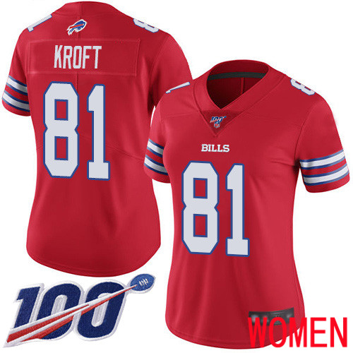 Women Buffalo Bills 81 Tyler Kroft Limited Red Rush Vapor Untouchable 100th Season NFL Jersey